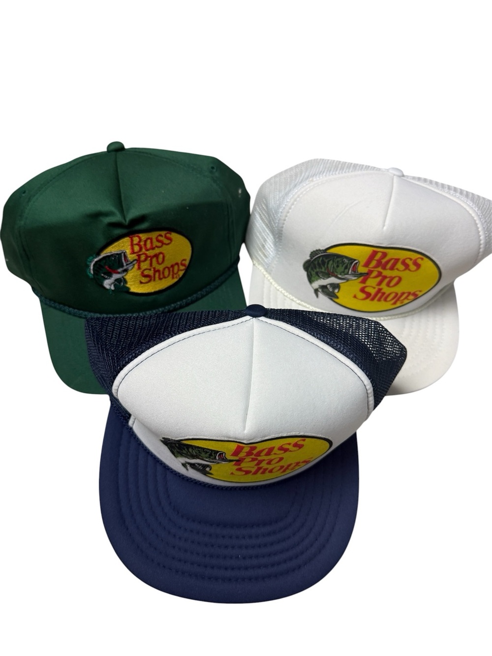 Vintage Bass Pro Shops Trucker Hat mesh snapback green White blue